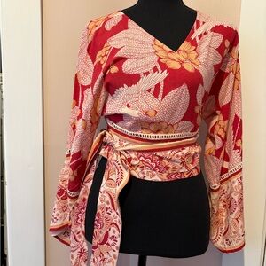 Z&L Floral Wrap Tunic in Red and Cream